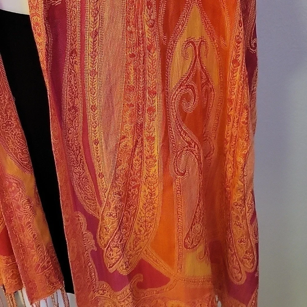 ORANGE Paisley Floral Shawl Wrap Cover-up